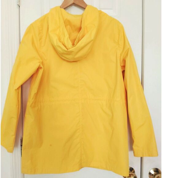 Vessos Womens Yellow Hooded Packable Zip Up Rain Coat Snap Button Pockets Med - Picture 3 of 14
